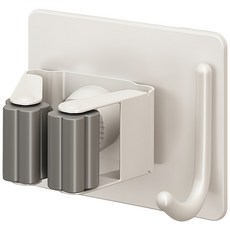 FAmILyLIFE 生活 免打孔拖把/掃把收納架 單頭附勾 A-247-W 免釘膠款, 1個, 簡約白