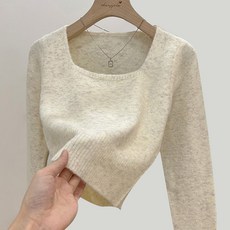 peilit 女款低飽和方領短版針織衫