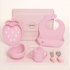 Joykids 幼兒矽膠餐具多合一草莓套裝, 1套, 混合色