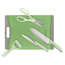 비알케이 익스텐션 칼도마 5종 세트 그린, 1세트, 산토쿠 + 과도 + 가위 + 필러 + 도마