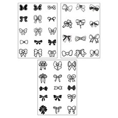 gelluna 半永久可愛蝴蝶結圖案迷你手指海娜紋身貼紙3件組, 1套, T-235