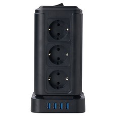 TELLO 塔式16孔延長線 TP-VF4U12E, 黑色, 1個, 2m