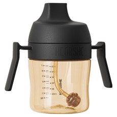 HE OR SHE 牙齒護理吸管學習水杯, 210ml, 黑色, 1個