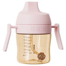 HE OR SHE 牙齒護理吸管學習水杯, 210ml, 粉色, 1個