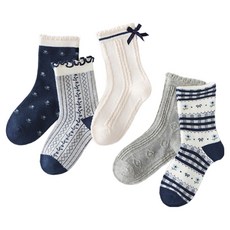 IBboom 兒童藍色緞帶荷葉邊襪子5雙組 F161