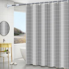 KODACHIEF 室內設計 浴室 淋浴間 廁所 日常感性 浴簾, 1個, 灰色格紋