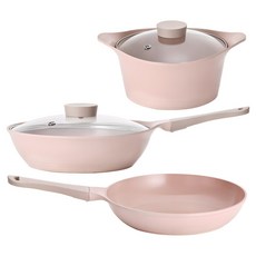 NEOFLAM 台灣公司貨 BELA PINK系列 鑄造鍋具3件組, 蜜桃雪酪, 雙耳湯鍋 + 平底鍋 + 炒鍋, 1套