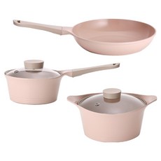 NEOFLAM 台灣公司貨 BELA PINK系列 鑄造鍋具3件組, 蜜桃雪酪, 雙耳湯鍋 + 平底鍋 + 單柄湯鍋, 1套