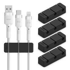 아트뮤 실리콘 케이블 선 정리 고정 홀더 3구 블랙, 5개