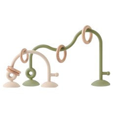 LittleLife 矽膠曲線環 + 木質吸盤搖鈴套組, 1套, B(橄欖綠 L, 米色 S)