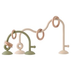 LittleLife 矽膠曲線與環 + 木質吸盤搖鈴 2件組, 1套, A(米色 L, 橄欖綠 S)