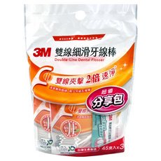 3M 雙線細滑牙線棒分享包 45支, 3包, 1組