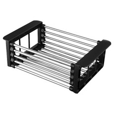 FAmILyLIFE 生活 不鏽鋼可伸縮廚房瀝水置物架 M號, 1個, 黑色, 1層