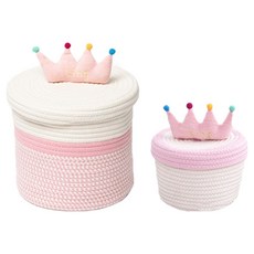 JOYMULTI 皇冠布繩尿布籃 2件組, 粉紅色