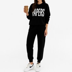 The Syrup 女款字母印花大學T + 鬆緊腰運動束口褲套裝 B