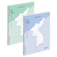 뮤니드 스프링 한반도 지도 코넬 그리드 노트 2종 세트, 블루, 그린, 1세트