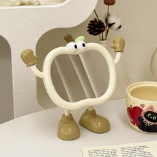 蘋果設計 角度可調 高畫質 桌上化妝鏡 蘋果, 象牙白