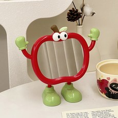 蘋果設計 角度可調 高畫質 桌上化妝鏡 蘋果, 綠紅色