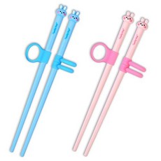 큐트미 토끼 교정 젓가락 2p 세트 MP566, 핑크, 블루, 1세트