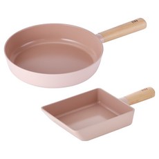 NEOFLAM 台灣原廠公司貨 FIKA系列雙鍋組, 1套, 玉子燒鍋 15cm + 平底鍋 24cm, 蜜桃色