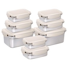 NEOFLAM 台灣原廠公司貨 SUS304不鏽鋼抗菌長型保鮮盒8件組, 1套, 400ml x 3 + 600ml x 3 + 1.5L x 2