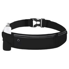 Denvillier 男女通用 附水瓶架三格慢跑腰帶, 1個, 黑色