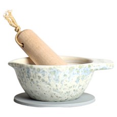 Masi 陶瓷迷你芝麻研磨器 研缽 + 研杵 + 矽膠底座套組 藍色, 1套