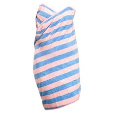 bebehome 輕柔甜美親膚可穿式居家吊帶浴巾裙 M, 1個, 粉藍條紋