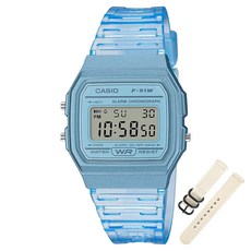 CASIO 卡西歐 數位電子錶 F-91WS-2D + NATO錶帶 + 工具 + 錶殼隨機出貨套組