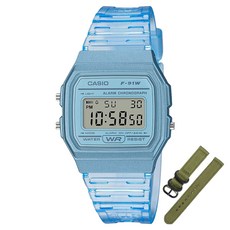 CASIO 卡西歐 數位電子錶 F-91WS-2D + NATO錶帶 + 工具 + 錶盒隨機出貨組合