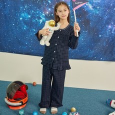 Suafam 兒童格紋棉質長袖睡衣套裝