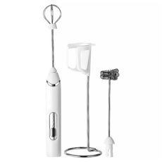SUNORO 手持電動無限奶泡器 主機 + 打蛋頭 + 奶泡頭 + 3 號支架, 白色, J-17
