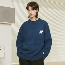 Beentrill Hashtag 基本款圓領寬鬆針織衫 BA233KT001, 靛藍色