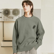Beentrill Hashtag 基本款圓領寬鬆針織衫 BA233KT001, 橄欖色