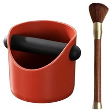 Topia 高級敲渣盒咖啡刷組, 1套, 紅色(敲渣盒), 檀香木(刷子)