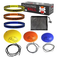 Pocket Master 拳擊反應球頭帶 + 速度反應訓練球 3件組, 黃色, 橘色, 藍色, 1套