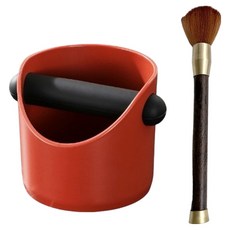Topia 高級敲渣盒咖啡刷組, 1套, 紅色(敲渣盒), 深色木(刷子)