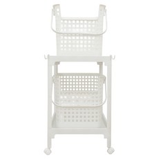 AllULiving 多用途洗衣籃2件組 + 移動式雙層推車套組, 白色