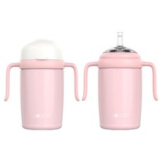 JOONIE 嬰幼兒用不鏽鋼自主學習杯 + 不鏽鋼吸管杯套組, 粉紅色, 1套, 240ml