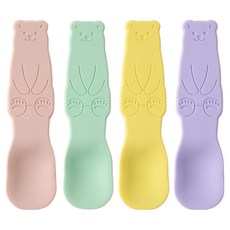 Easy Sili 矽膠小熊甜點冰淇淋湯匙4件組, 1套, 粉彩色