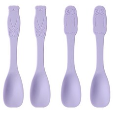 EasySili 矽膠甜點湯匙 小熊 2入 + 企鵝 2入 組, 1套, 紫色