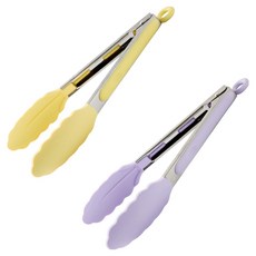 EasySili 矽膠不鏽鋼料理廚房夾 2件組, 1套, 黃色, 紫色