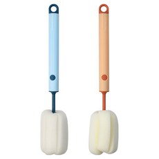 키친유 물병 청소 스펀지 브러쉬 2종 세트, 블루, 핑크, 1세트