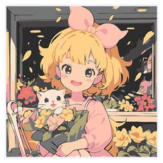 타미나요 편리한 diy 그림그리기 20 x 20 cm, 고양이와 소녀, 1개