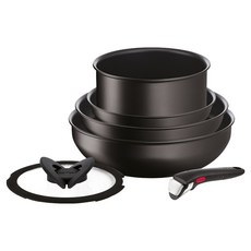 Tefal 特福 巧變精靈系列 鍋具6件組, 平底鍋26cm + 湯鍋18cm + 炒鍋26cm + 可拆式把手 + 玻璃鍋蓋18cm + 塑膠鍋蓋18cm, 太空黑, 1組