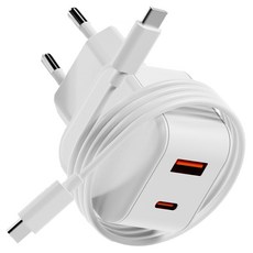 illion PD充電 25W 2孔多功能超高速充電器轉接頭 + C to C 充電線 1m 套組, 1套, 白色