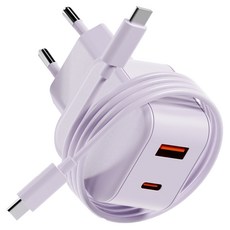illion PD充電 25W 2孔多功能超高速充電器轉接頭 + C to C 充電線 1m 套組, 1套, 薰衣草紫