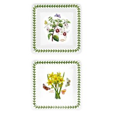 PORTmeIRION 波特玫琳恩 Botanic Garden 方形麵包盤 直徑 18cm x H 2.9cm, 2個, 隨機出貨, 盤子 2入