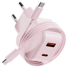 illion PD充電 25W 2孔多功能超高速充電器轉接頭 + C to C 傳輸線 1m 套組, 1套, 粉紅色