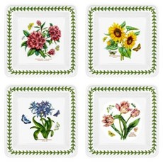 PORTmeIRION 波特玫琳恩 Botanic Garden 方形麵包盤 直徑 18cm x H 2.9cm, 4個, 隨機出貨, 盤子 4入